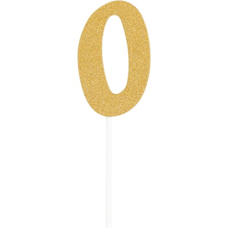Creative Converting Gold Glitter #0 Cake Topper, 6"x2", 12PK 324939